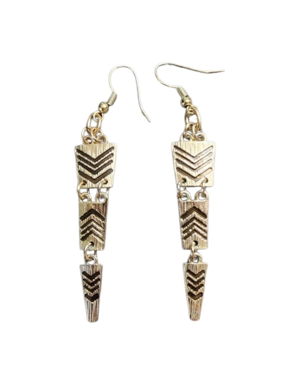 Goldtone Black Etched Geometric Earrings